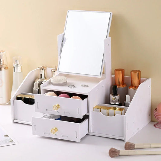 Mini Makeup Table Organizer with Rotating Mirror